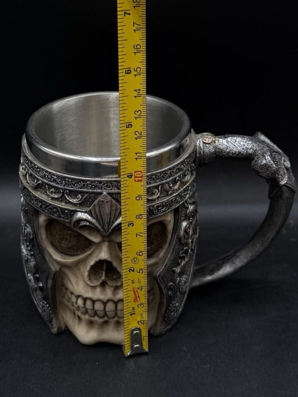 Viking Warrior Skull Helmet Beer Stein Mug Cup Stainless Steel Lined Gothic - Picture 4 of 8